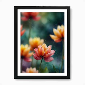 Lotus Flowers In The Rain Art Print