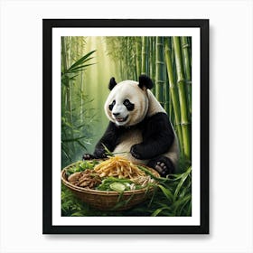 Panda Bear Eating Noodles Affiche