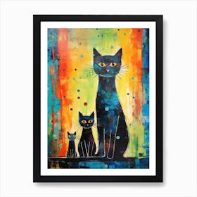 Three Black Cats With An Impasto Background Art Print