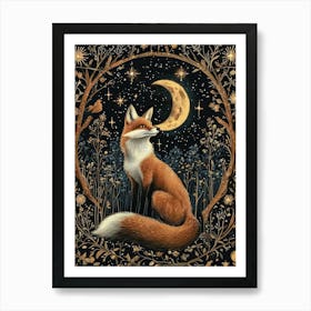 William Morris Night Fox Moon Botanical Pint Museum Poster Morris Exhibition Poster Painting Fox  Full Art Print