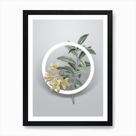 Vintage Yellow Azalea Minimalist Flower Geometric Circle on Soft Gray n.0404 Art Print