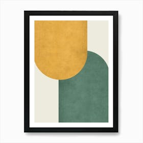 Halfmoon Colorblock - Mid-century Modern Abstract Minimalist Gold Green Art Print