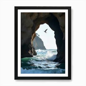 Bird Flying Through A Cave Art Print