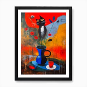 Heather With A Cat 1 Surreal Joan Miro Style  Art Print