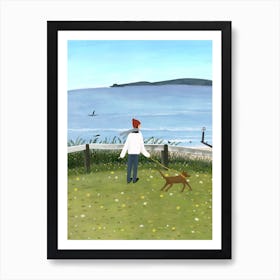 Walking Dog By the Beach Art Print