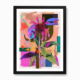 Bee Balm 4 Neon Flower Collage Art Print