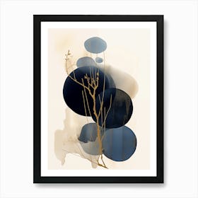 Black, Blue And Gold Abstract Painting 7 Art Print