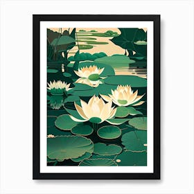 Water Lilies Waterscape Retro Illustration 2 Art Print