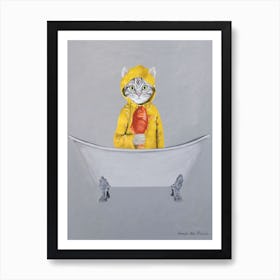 Cat With Goldfish In Bathtub Art Print