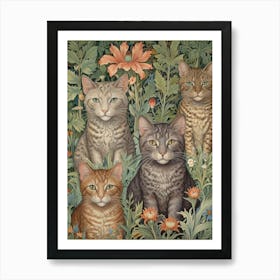 William Morris Four Cats In A Garden Art Print