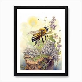 Hairy Footed Flower Bee Beehive Watercolour Illustration 1 Art Print