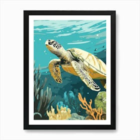 Modern Illustration Of Sea Turtle In Ocean Swimming 2 Art Print