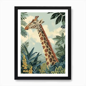Giraffes Looking Over The Leaves 3 Art Print