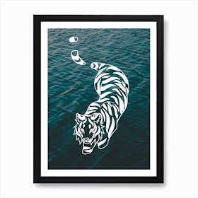 Tiger Ocean Sea Beach Blue Water Calming Minimalist Abstract Contemporary Eclectic Art Print