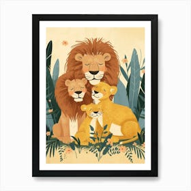 Barbary Lion Family Bonding Illutration 1 Art Print