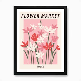 Flower market Milan, Cute pink flowers, Floral retro print Art Print