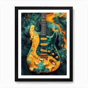 Gold Guitar music art Art Print