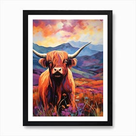 Warm Floral Impressionism Style Painting Of Highland Cow 2 Art Print