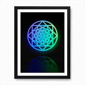 Neon Blue and Green Abstract Geometric Glyph on Black n.0388 Art Print