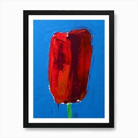 Red Tulip - red blue floral flower vertical texture textured Art Print