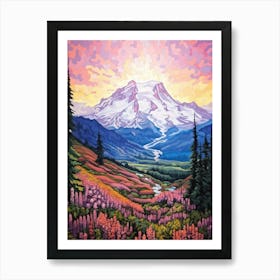 Mount Rainier National Park Retro Pop Art 12 Art Print