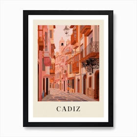 Cadiz Spain 2 Vintage Pink Travel Illustration Poster Art Print