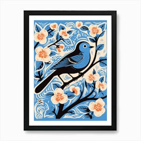 Vintage Bird Linocut Bluebird 4 Art Print