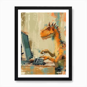 Spikey Mustard Dinosaur On A Computer Art Print