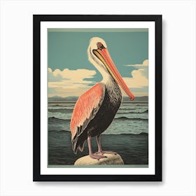 Vintage Bird Linocut Pelican 1 Art Print