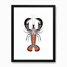 Lobster Illustration Black White Orange Art Print