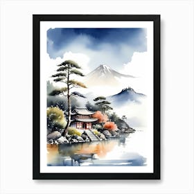 Japanese Landscape Watercolor Painting (87) Art Print