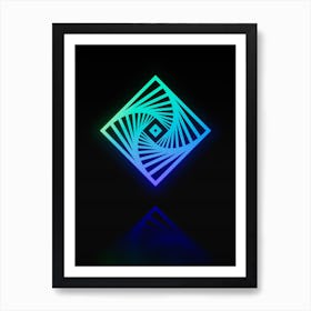 Neon Blue and Green Geometric Glyph on Black n.0151 Art Print