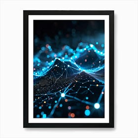 Abstract Net With Glowing Geometric Dots And Grid Waves Connecting Polygons In A Futuristic Infogra (6) Art Print