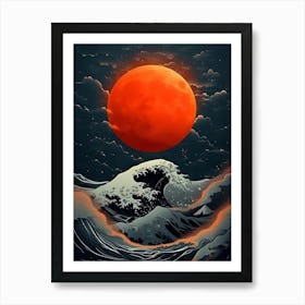 Red Moon Over Kanagawa Art Print