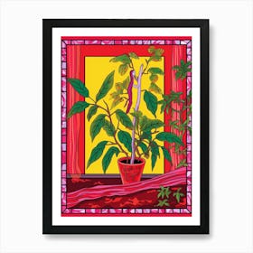 Pink And Red Plant Illustration Croton Norma 2 Art Print