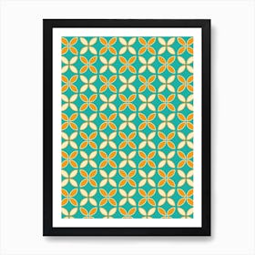 Retro Geometric Pattern, Teal, Orange Art Print