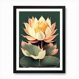 Lotus Flower Petals Retro Illustration 1 Art Print