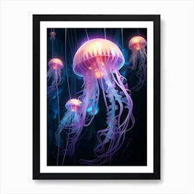 Irukandji Jellyfish Neon Illustration 8 Art Print