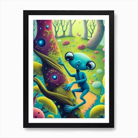 Alien Child Climbing A Tree Art Print