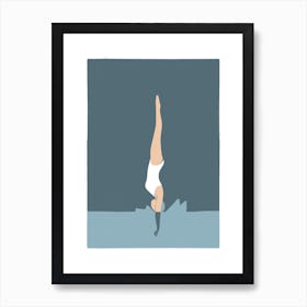 Art Deco Style woman about to dive into swimming pool Art Print