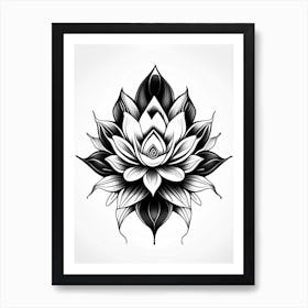 Lotus Flower, Symbol, Third Eye Simple Black & White Illustration 2 Art Print