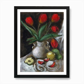 Still Life With Red Tulips - Anton Maliar painting flowers floral realistic impressionism vertical living room bedroom kitchen classic Art Print