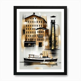 Industrial Buildings And Ship Art Print