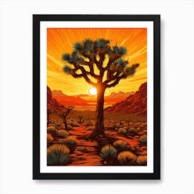 Joshua Tree At Sunrise In The Style Of Gold And Black (2) Art Print