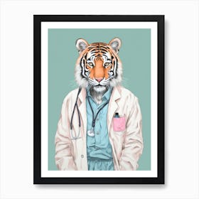 Tiger Illustrations Wearing Scrubs 3 Art Print