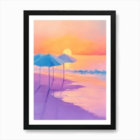 Sunset Umbrellas On The Beach Art Print