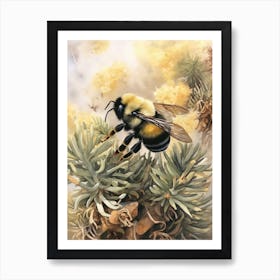 Black Tailed Bumble Bee Beehive Watercolour Illustration  2 Art Print