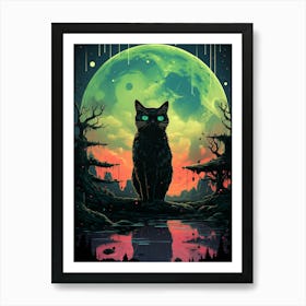 Cat In The Moonlight Art Print