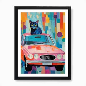 Bmw 2002 Vintage Car With A Cat, Matisse Style Painting 0 Art Print