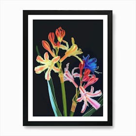 Neon Flowers On Black Hyacinth 2 Art Print